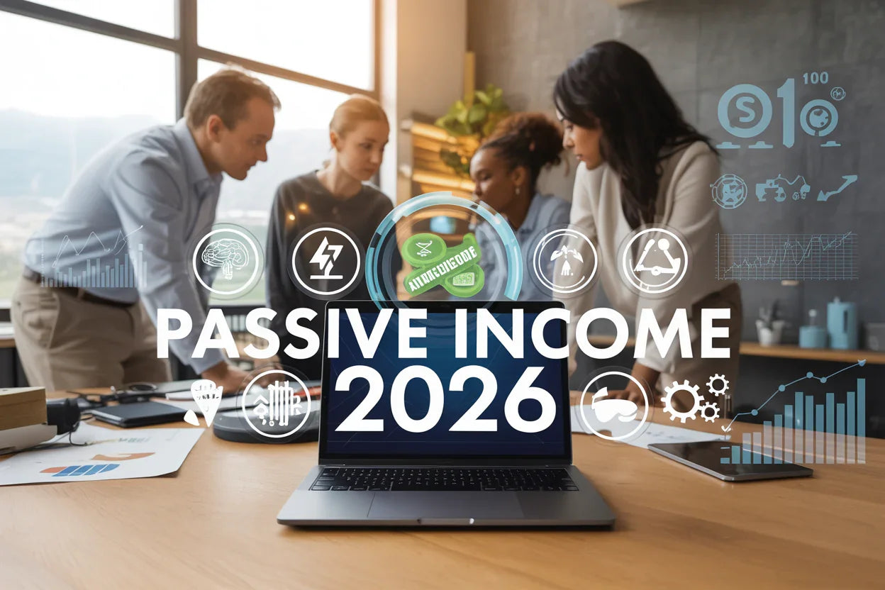 Visual guide to profitable passive income side hustles and digital business opportunities for 2026.
