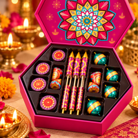 Open Festive Spark Confection Box with rockets, rassi bombs, zameen chakris and anars