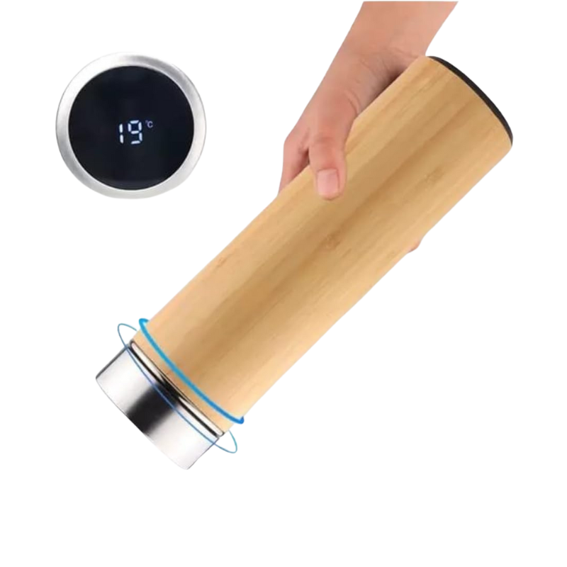 Thermos Bamboo Bottle with temperature display