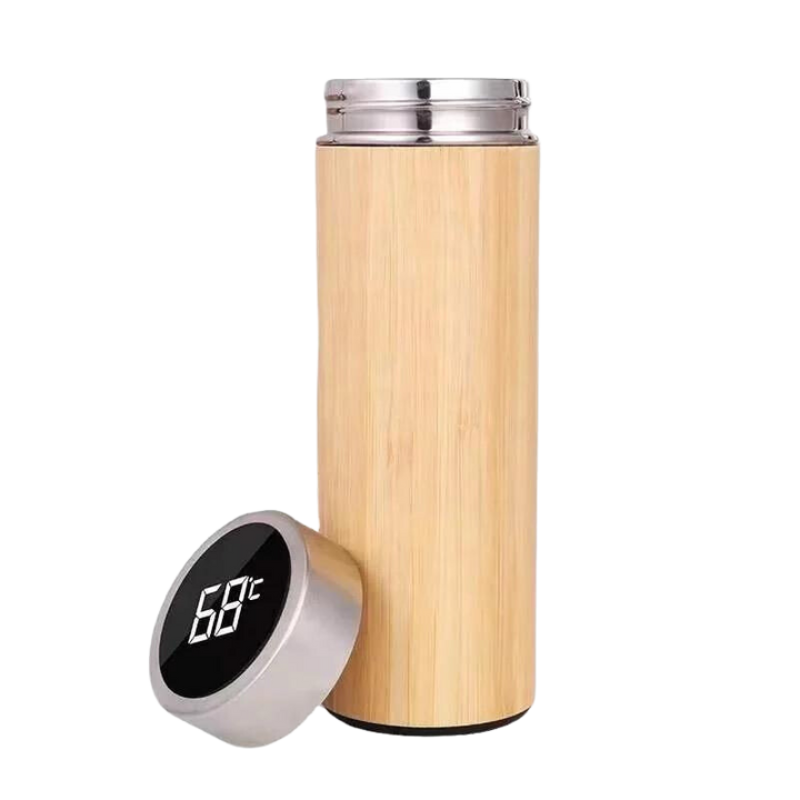 Thermos Bamboo Bottle with temperature display