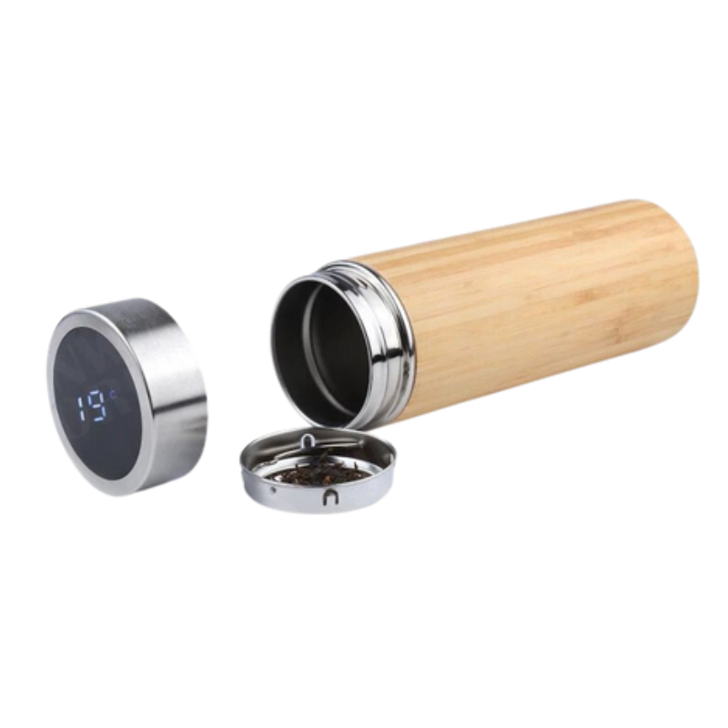 Thermos Bamboo Bottle with temperature display