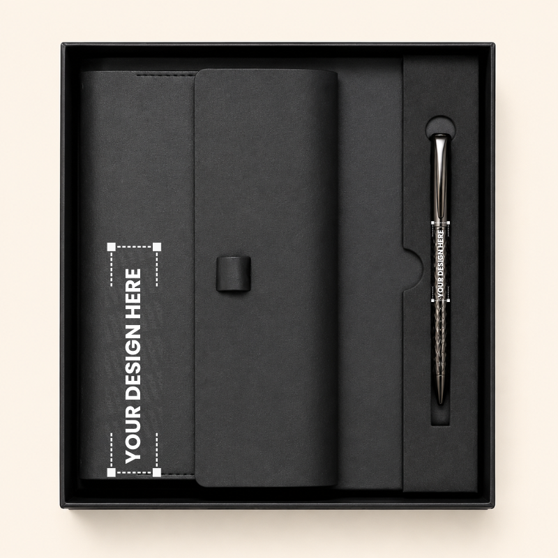 Premium A5 Vegan Leather Notebook & Textured Metal Pen Gift Set