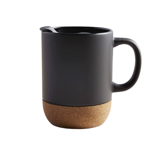 Classic Black Mug With Wooden Bottom