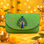 Green peacock embroidered pooja accessory pouch