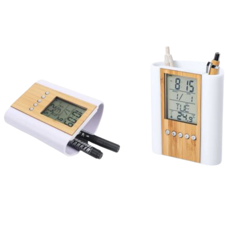 Wooden Pen Stand With Clock