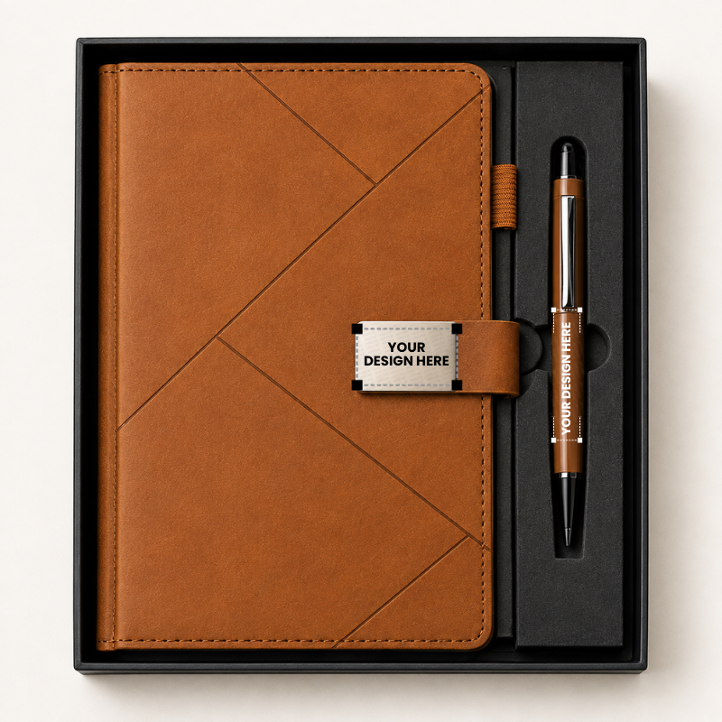 Geometric A5 Vegan Leather Notebook & Pen Gift Set