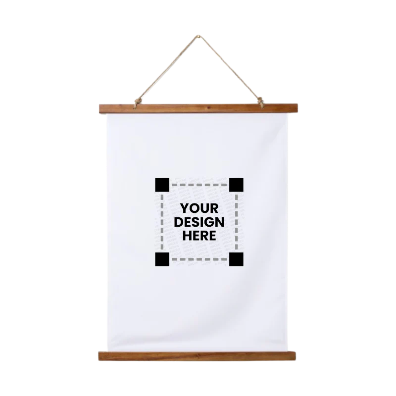 Customized Vertical Wood Topped Wall Tapestry