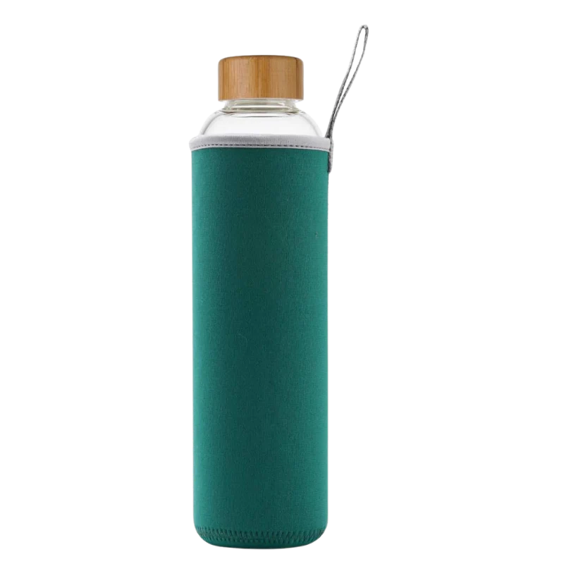 Borosilicate Glass Bottle With Silicon Cover & Bamboo Lid