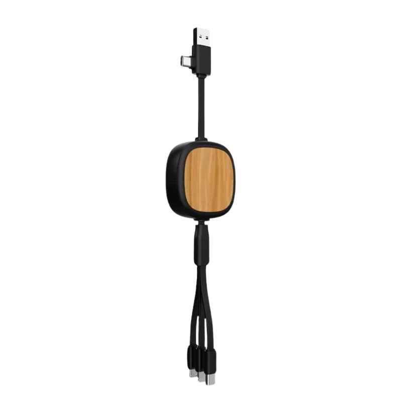 Retractable 4 in 1 Bamboo charging cable