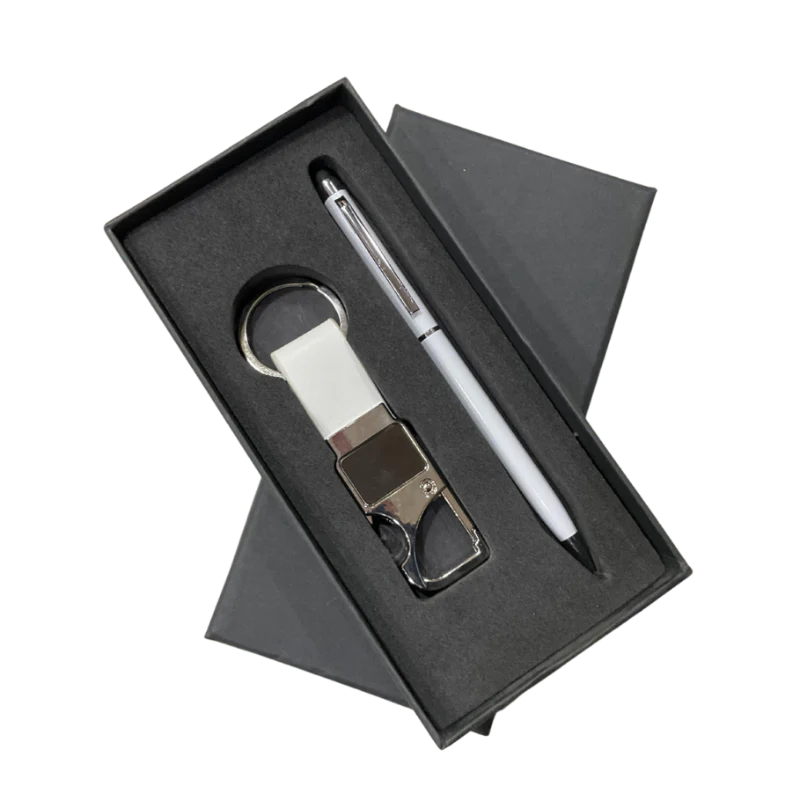 Metal keychain And Ball Pen kit (White)