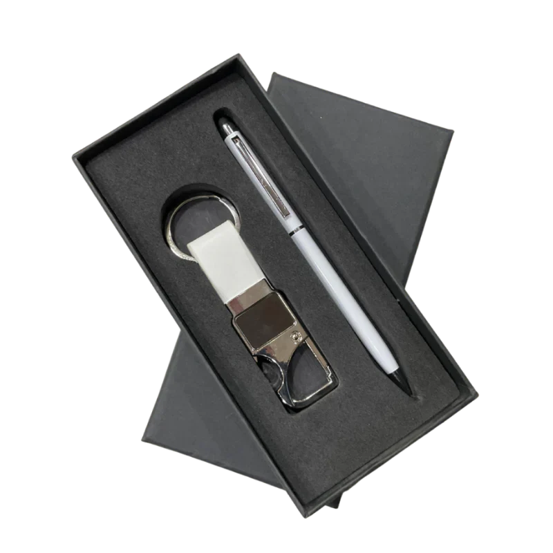 Metal keychain And Ball Pen kit (White)