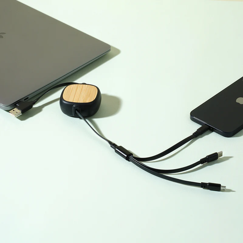 Retractable 4 in 1 Bamboo charging cable