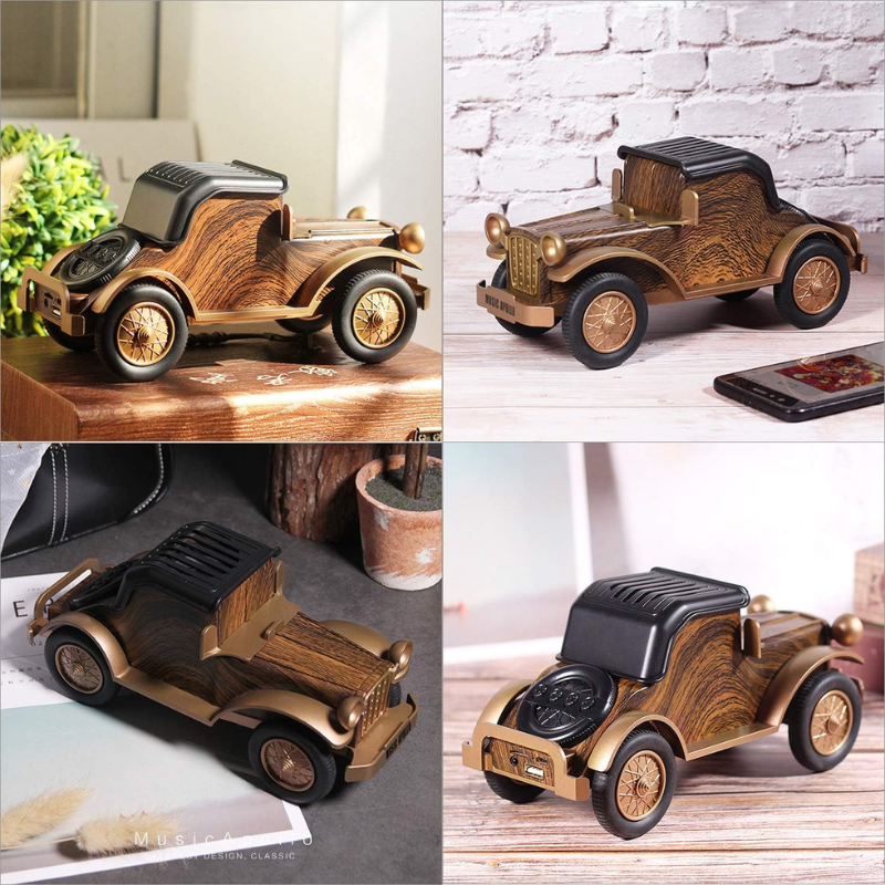 Bamboo Led Digital Classic Vintage Car Speaker