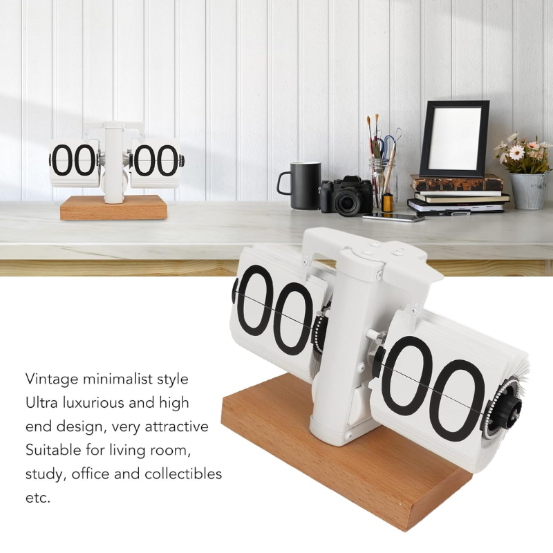 Mechanical flip  clock with bamboo wood