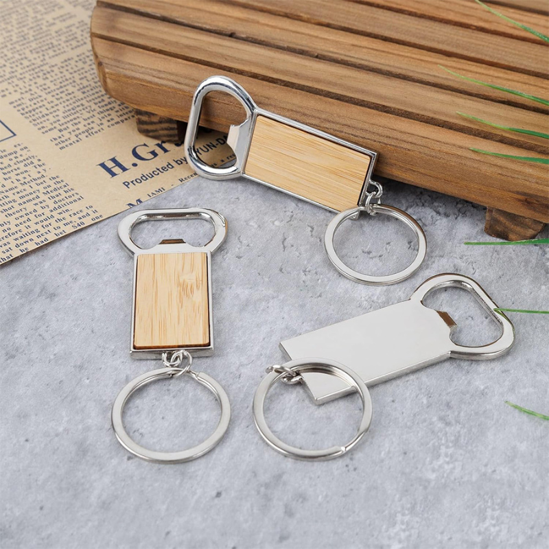 Bamboo keychain with opener
