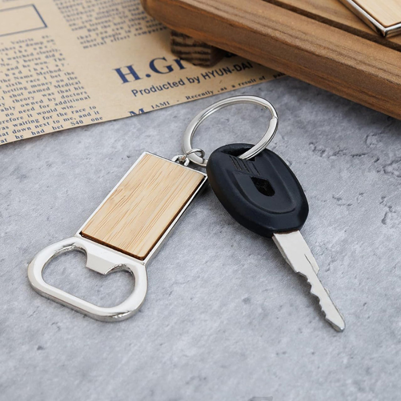 Bamboo keychain with opener