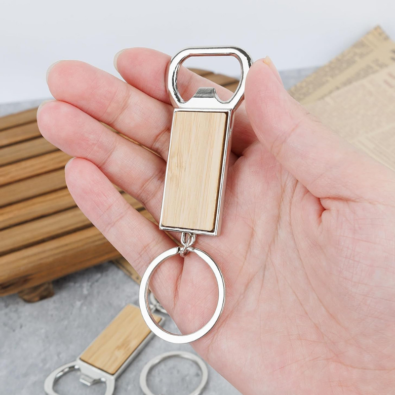 Bamboo keychain with opener