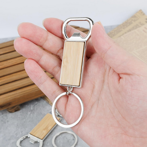 Bamboo keychain with opener