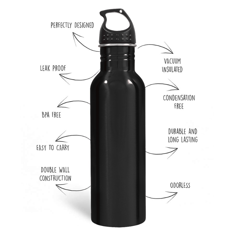 Robust Steel Water Bottle With Break Proof And Leak Proof (Black)