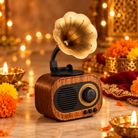 Vintage wooden gramophone-style speaker