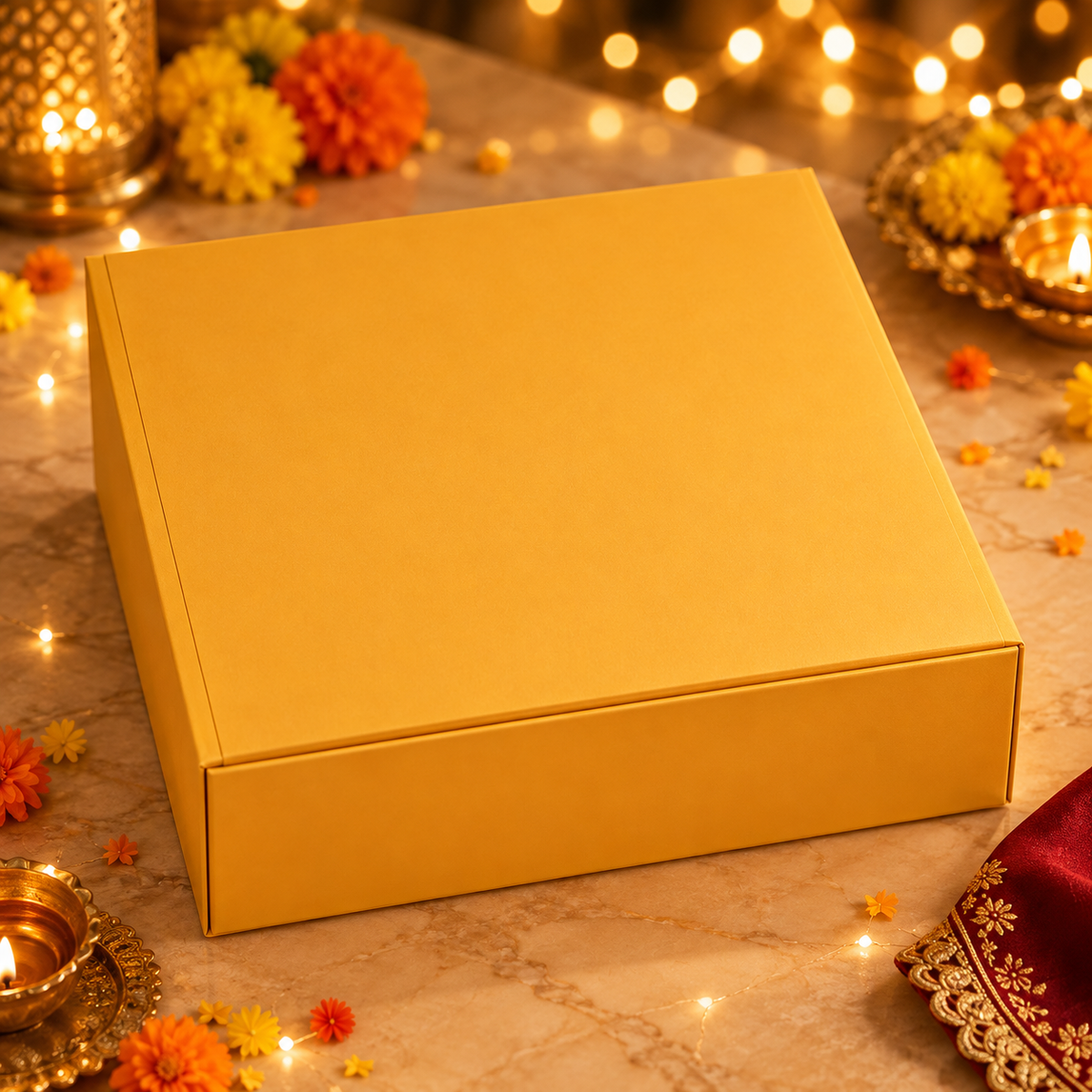 Plain yellow gift box, closed