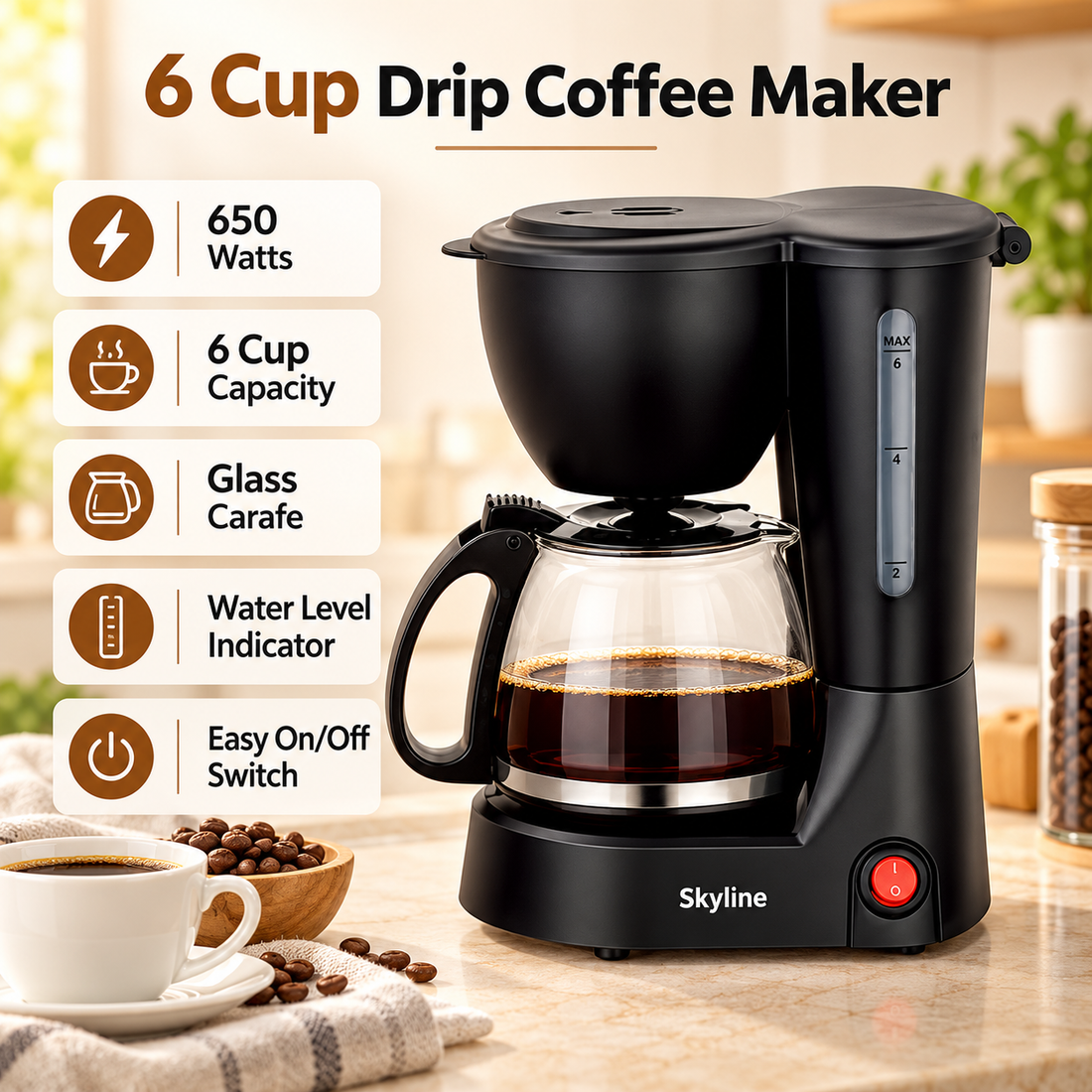 6 Cup Drip Coffee Maker product specifications