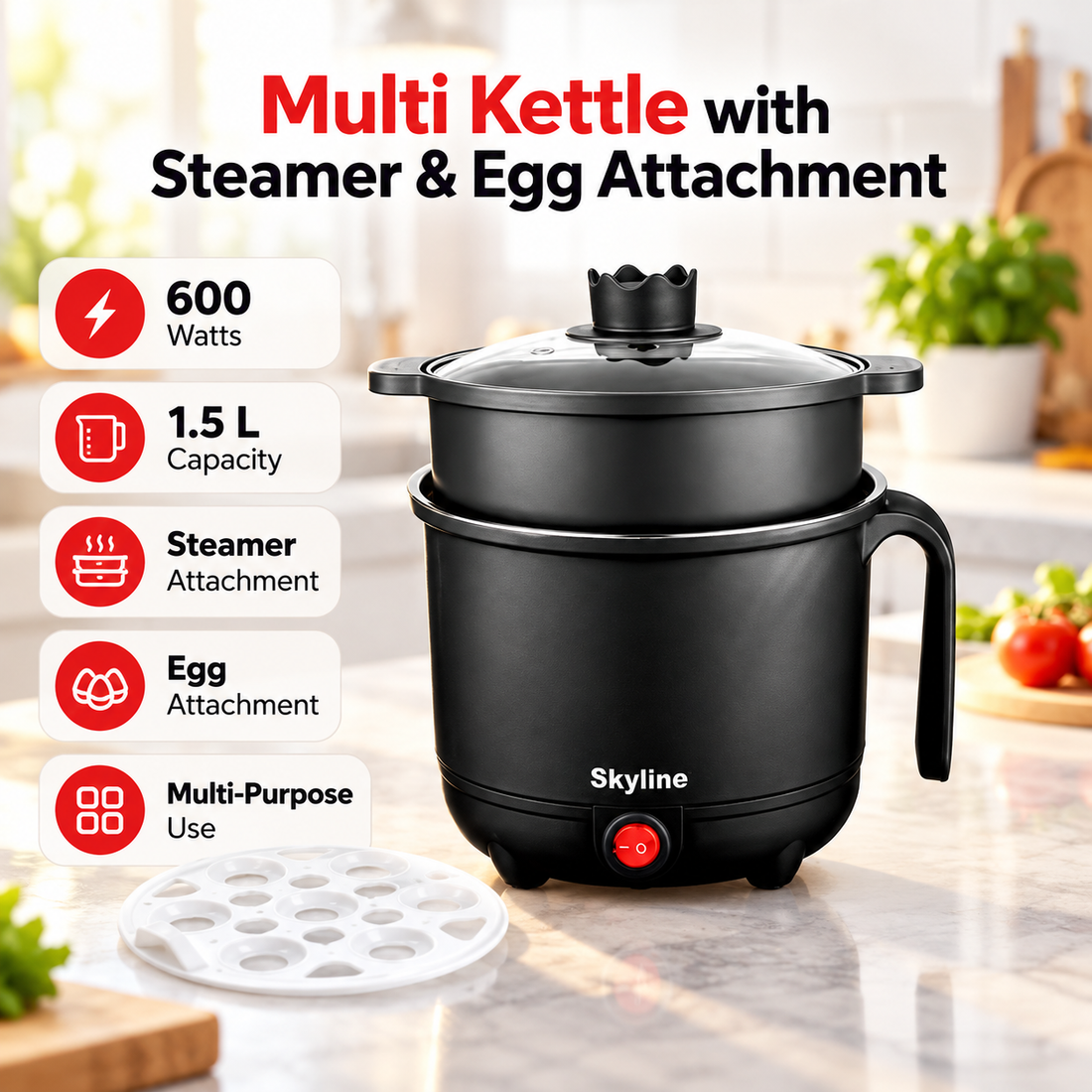 Multi Kettle with Steamer and Egg Attachment product specifications