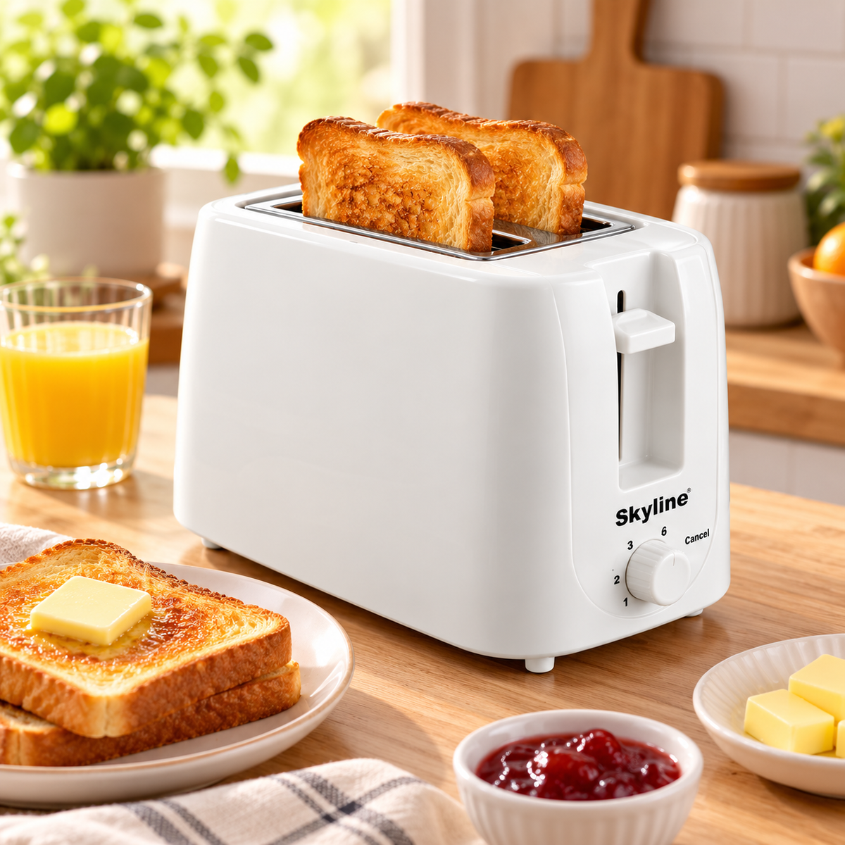 2 Slice Pop-Up Toaster toasting bread, angled view