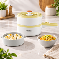 Multifunction Electric Pan Cream Yellow with dumpling steamer and noodle bowl