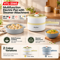 Multifunction Electric Pan with Steamer Attachment product specifications, Cream Yellow and Blue Gray