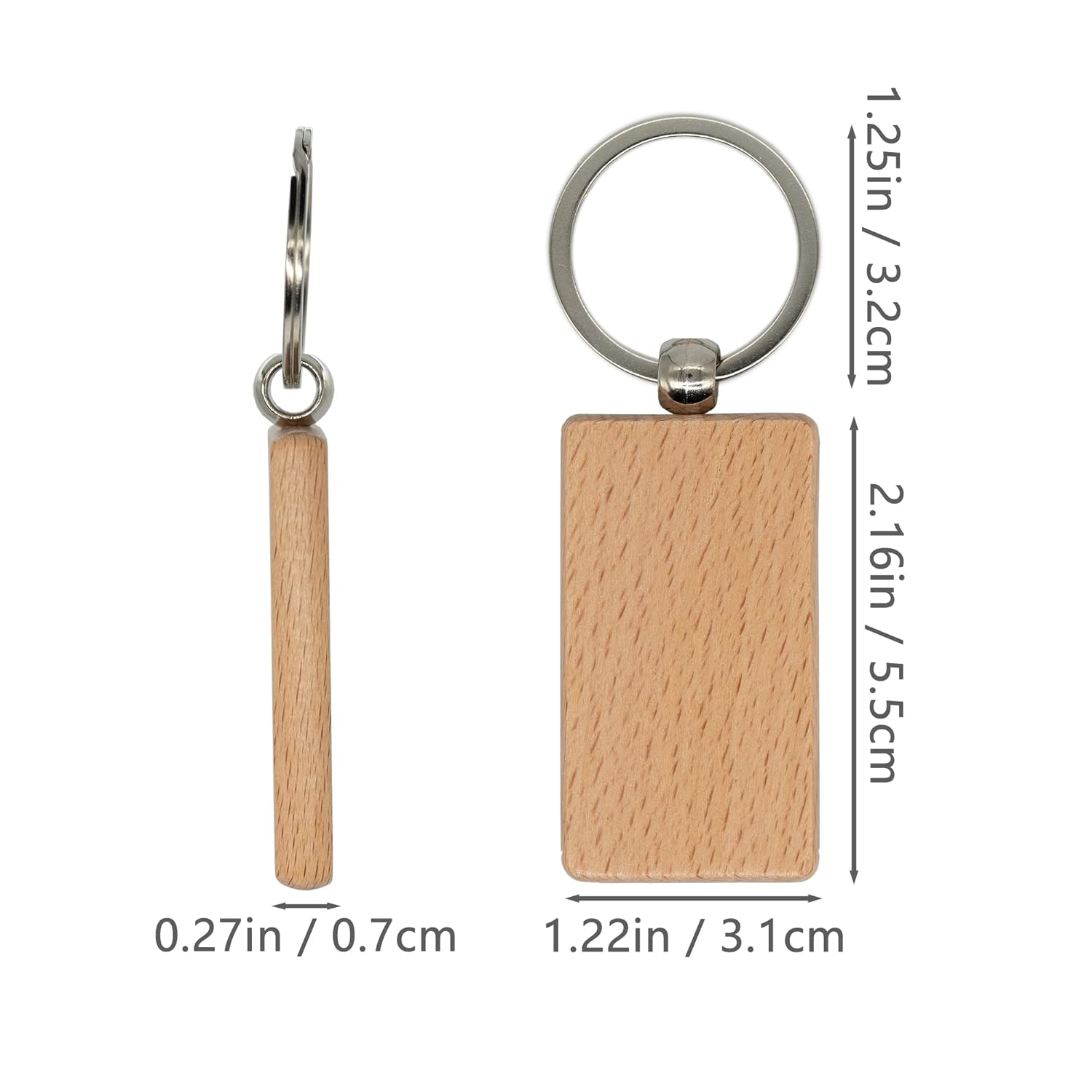 Premium Wooden Rectangular Keychain | Natural Wood Finish