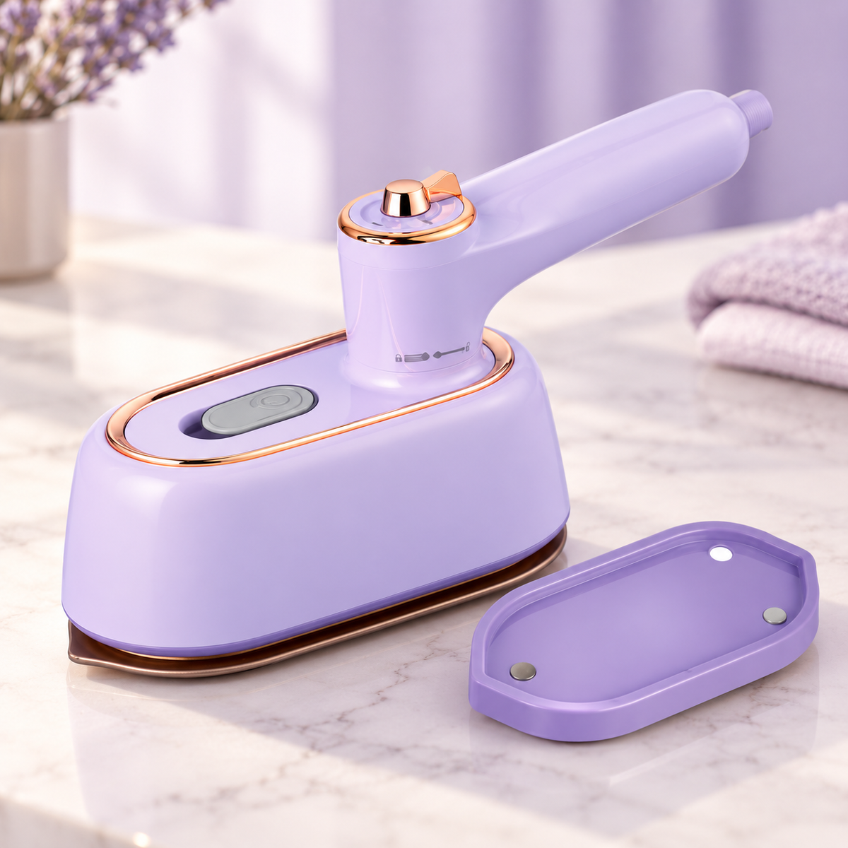 Portable Garment Steamer side view showing steam dial and lock switch