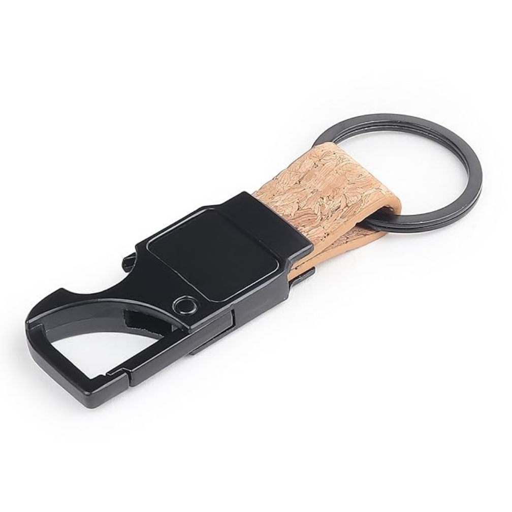Bamboo With Stainless Steel Keychain