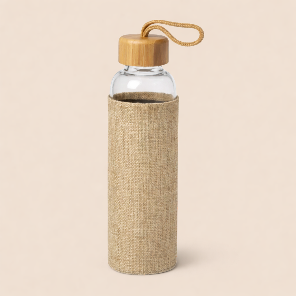 Borosilicate Glass Bottle With Jute Cover & Bamboo Lid