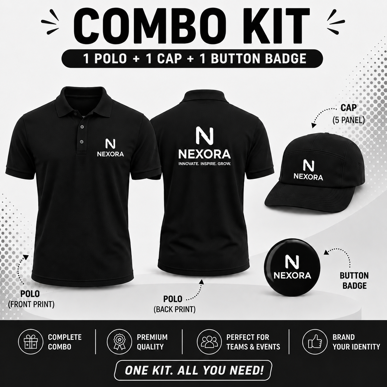 Custom Event Kit: Polo + Cap + Button Badge
