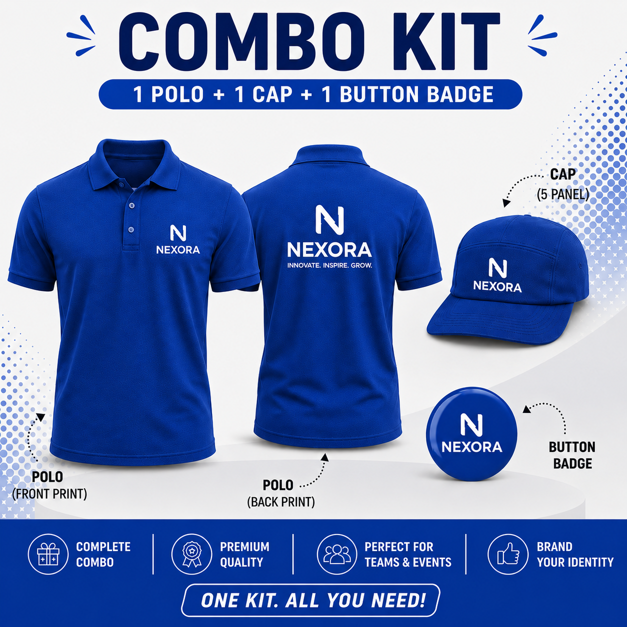 Custom Event Kit: Polo + Cap + Button Badge