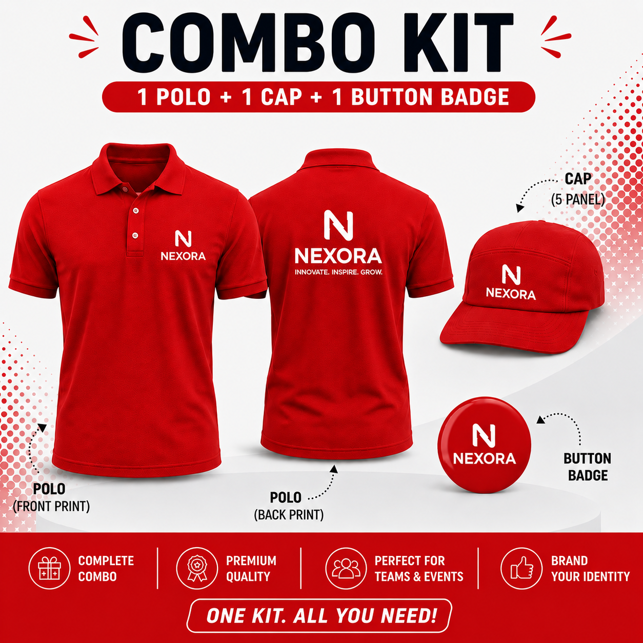 Custom Event Kit: Polo + Cap + Button Badge