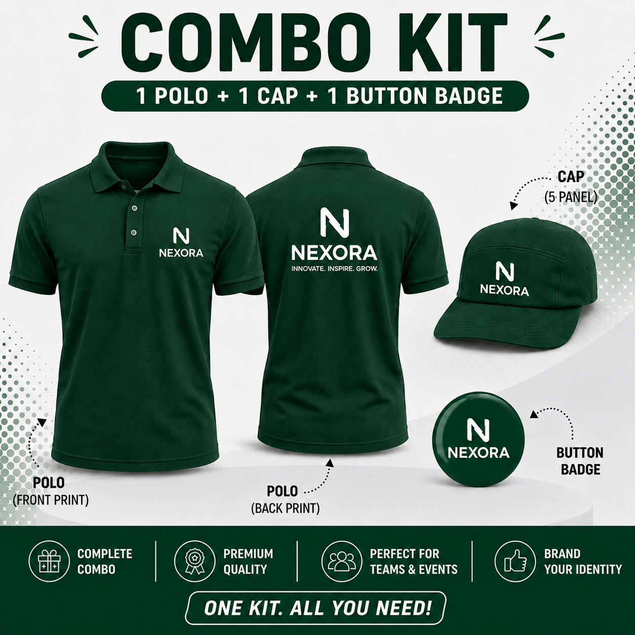 Custom Event Kit: Polo + Cap + Button Badge
