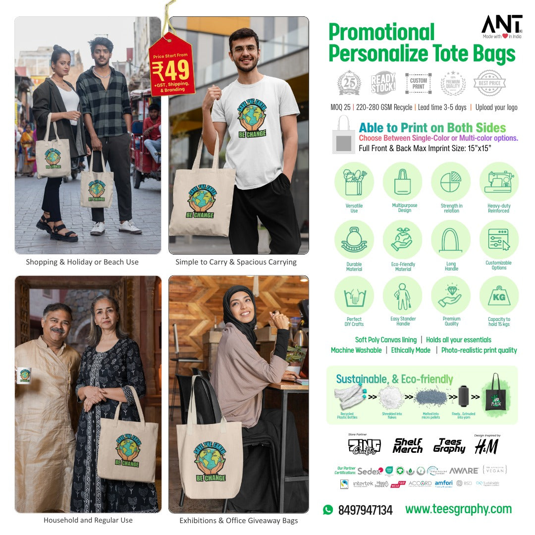 Customized Canvas Premium White Tote Bag