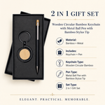 Circular Bamboo Keychain & Stylus Pen Gift Set view 2