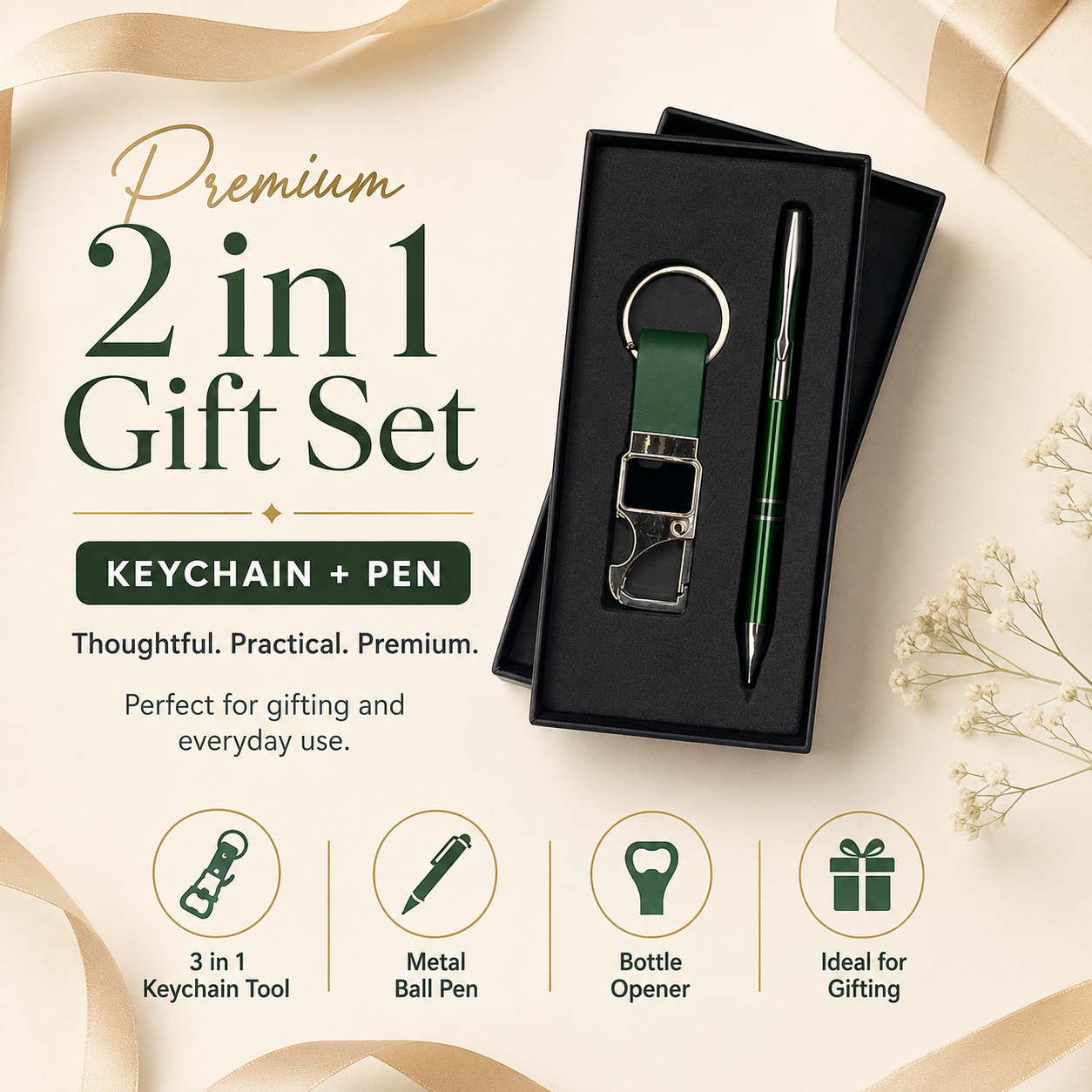 3-in-1 Keychain Tool & Metal Pen Gift Set view 1
