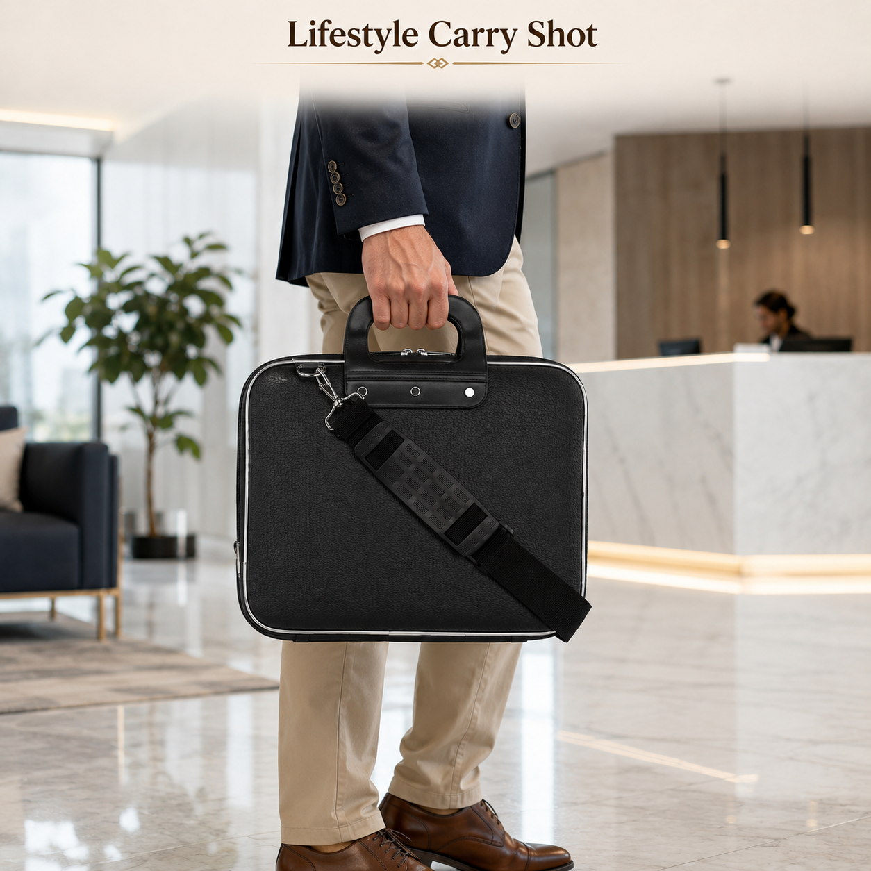 Premium Leatherette Office Laptop Bag With Adjustable Shoulder Strap view 3