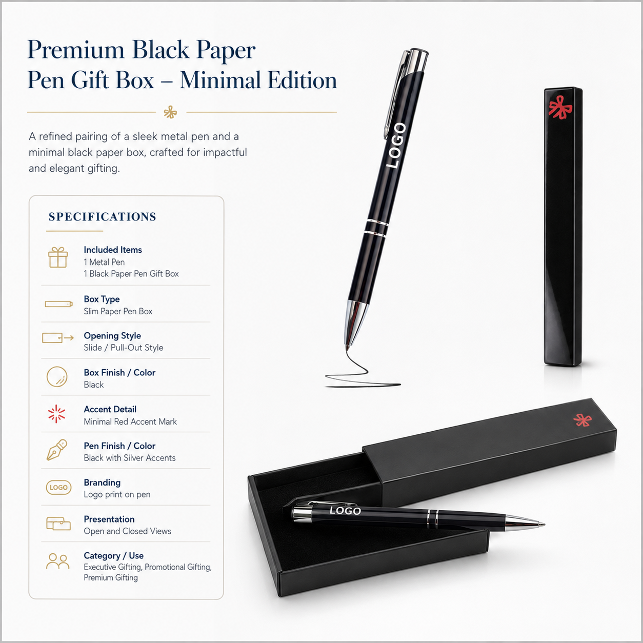 Premium Black Paper Pen Gift Box - Minimal Edition view 4