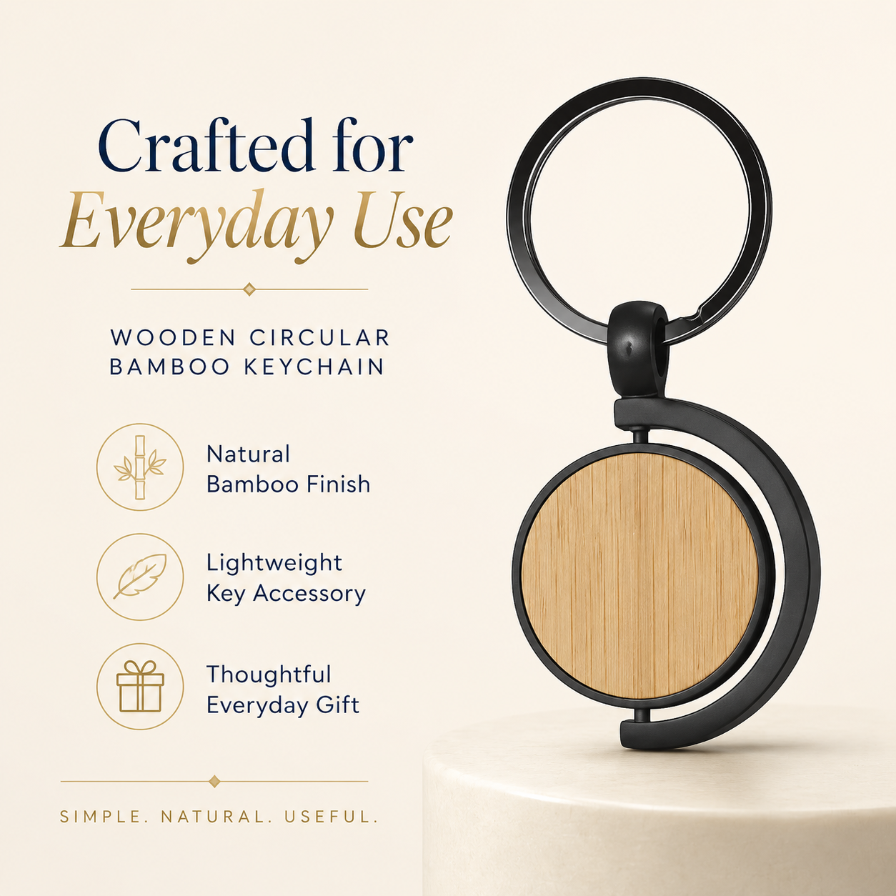 Circular Bamboo Keychain & Stylus Pen Gift Set view 3