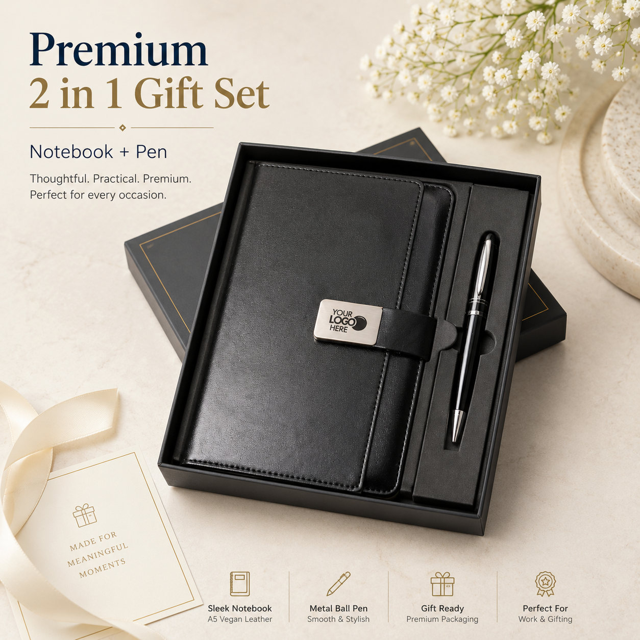 Classic A5 Vegan Leather Notebook & Metal Pen Gift Set view 2