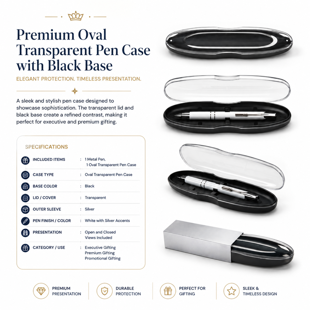 Premium Oval Transparent Pen Case with Black Base view 4