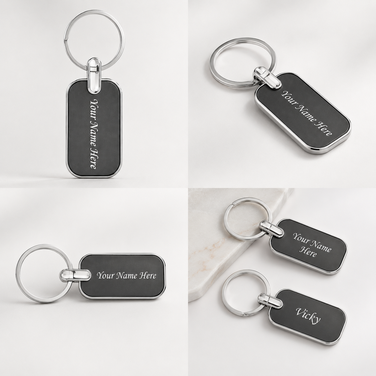 Premium Rounded Edge Rectangular Stainless Steel Keychain view 4