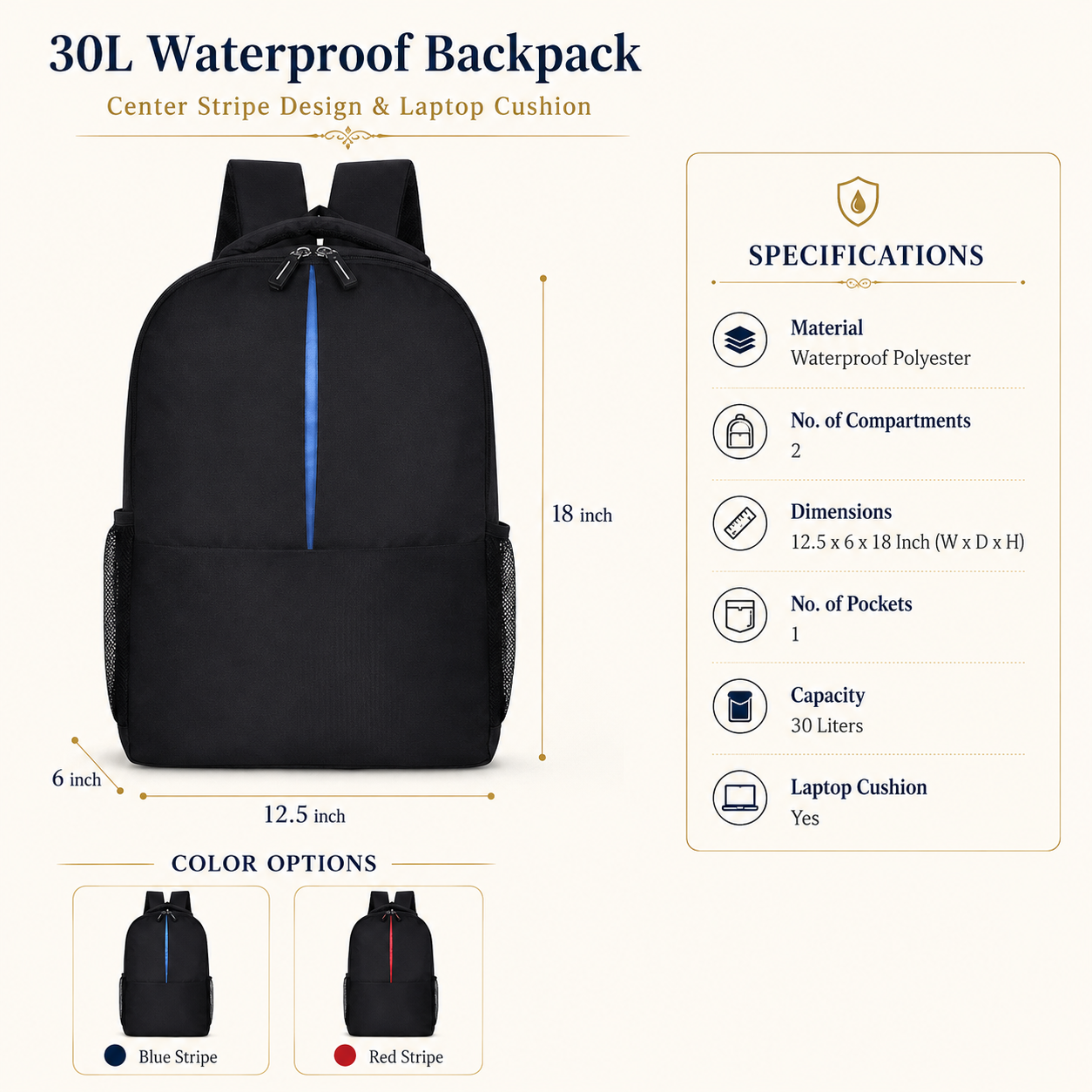 Blue Travel Laptop Backpack view 4
