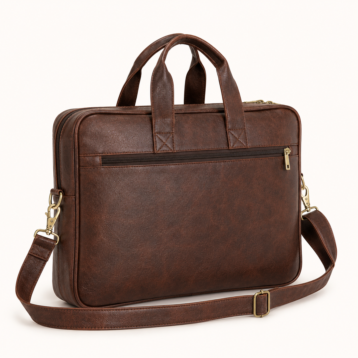 Brown Vegan Leather Laptop Messenger Bag view 4
