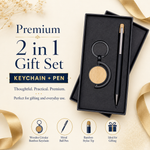 Circular Bamboo Keychain & Stylus Pen Gift Set view 1
